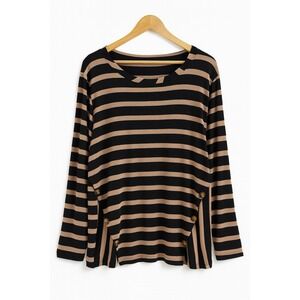 Soft Surroundings Knit Tunic Top Long Slv Black Tan Gold Metallic Thread Size 2x